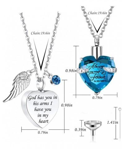 2 Pieces Cremation Urn Necklace Heart Ashes Necklace Carved Locket Stainless Steel Waterproof Memorial Pendant with Angel Win...