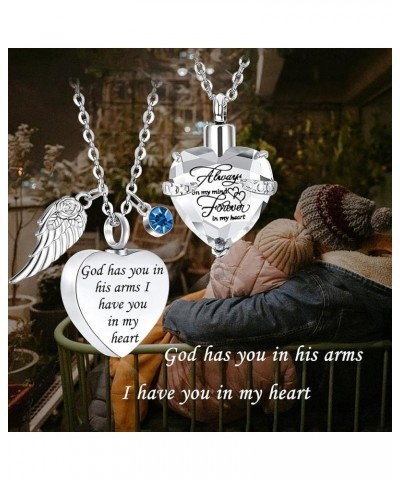 2 Pieces Cremation Urn Necklace Heart Ashes Necklace Carved Locket Stainless Steel Waterproof Memorial Pendant with Angel Win...