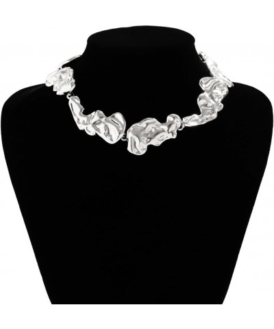 Women's Irregular Lava Choker Necklace Fashion Liquid Pleated Short Collar Necklaces Silver-A $7.94 Necklaces