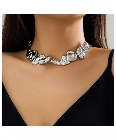 Women's Irregular Lava Choker Necklace Fashion Liquid Pleated Short Collar Necklaces Silver-A $7.94 Necklaces