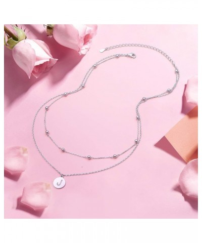 S925 Sterling Silver Disc/Heart Initial Layered Choker Necklace Short Dainty Adjustable Lariat Necklaces for Women Girls J Di...