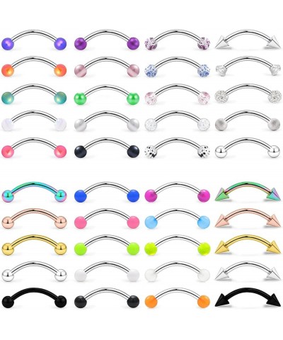 40Pcs 16G Eyebrow Piercing Jewelry Surgical Steel Daith Rook Earring 8mm 10mm Curved Barbell Eyebrow Rings Belly Button Ring ...