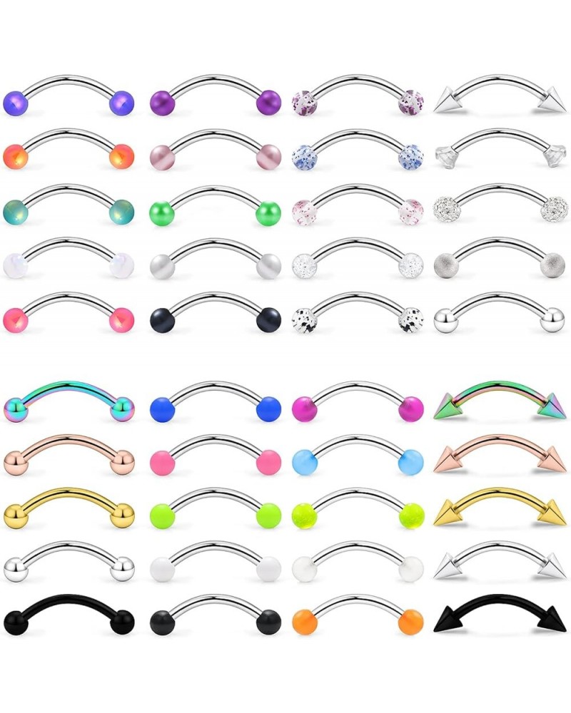 40Pcs 16G Eyebrow Piercing Jewelry Surgical Steel Daith Rook Earring 8mm 10mm Curved Barbell Eyebrow Rings Belly Button Ring ...