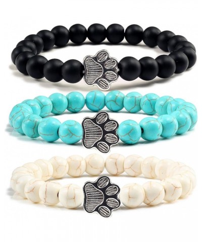 Lovely Pet Paw Turquoise Beaded Strand Bracelet for Women Men Pet Memorial Jewelry, Cute Dog Cat Paw, Colorful Turquoise Bead...