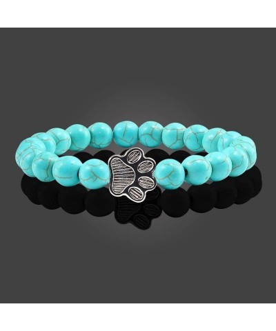 Lovely Pet Paw Turquoise Beaded Strand Bracelet for Women Men Pet Memorial Jewelry, Cute Dog Cat Paw, Colorful Turquoise Bead...