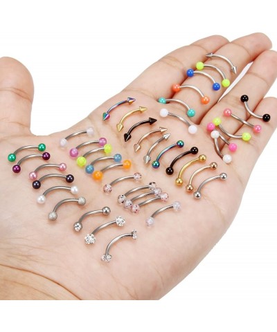 40Pcs 16G Eyebrow Piercing Jewelry Surgical Steel Daith Rook Earring 8mm 10mm Curved Barbell Eyebrow Rings Belly Button Ring ...