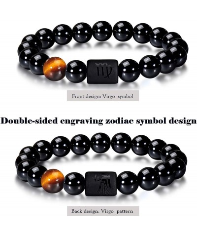 Zodiac Bracelet for Men Women, 8mm 10mm Natural Black Onyx Stone Star Sign Constellation Horoscope Bracelet Gifts virgo women...