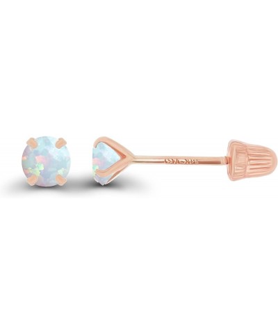 Solid 14k Gold Hypoallergenic 3mm Round Birthstone Solitaire Screw Back Stud Earrings Opal Created Rose Gold $15.60 Earrings