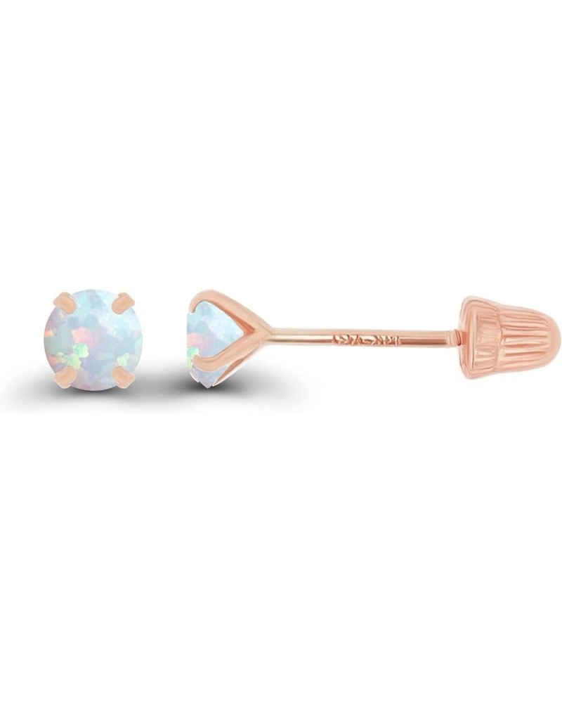 Solid 14k Gold Hypoallergenic 3mm Round Birthstone Solitaire Screw Back Stud Earrings Opal Created Rose Gold $15.60 Earrings