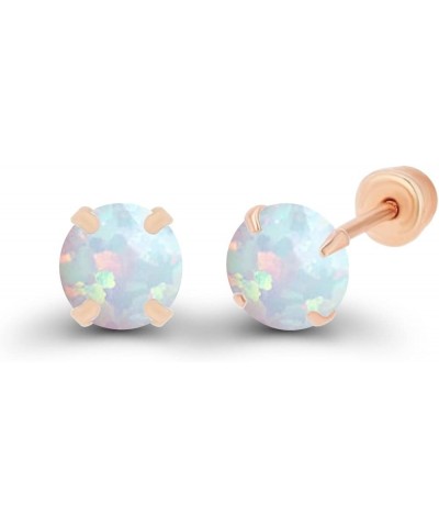 Solid 14k Gold Hypoallergenic 3mm Round Birthstone Solitaire Screw Back Stud Earrings Opal Created Rose Gold $15.60 Earrings