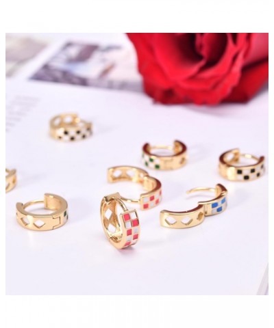 18k Gold Filled Checkered Hoop Earrings,Enamel Small Hoops Earrings For Women Hypoallergenic Earrings green $10.79 Earrings