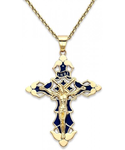 Cross Pendant Necklace in Solid 14k Gold, Blue Enamel, Made in America 22" Necklace Yellow Gold $205.70 Necklaces