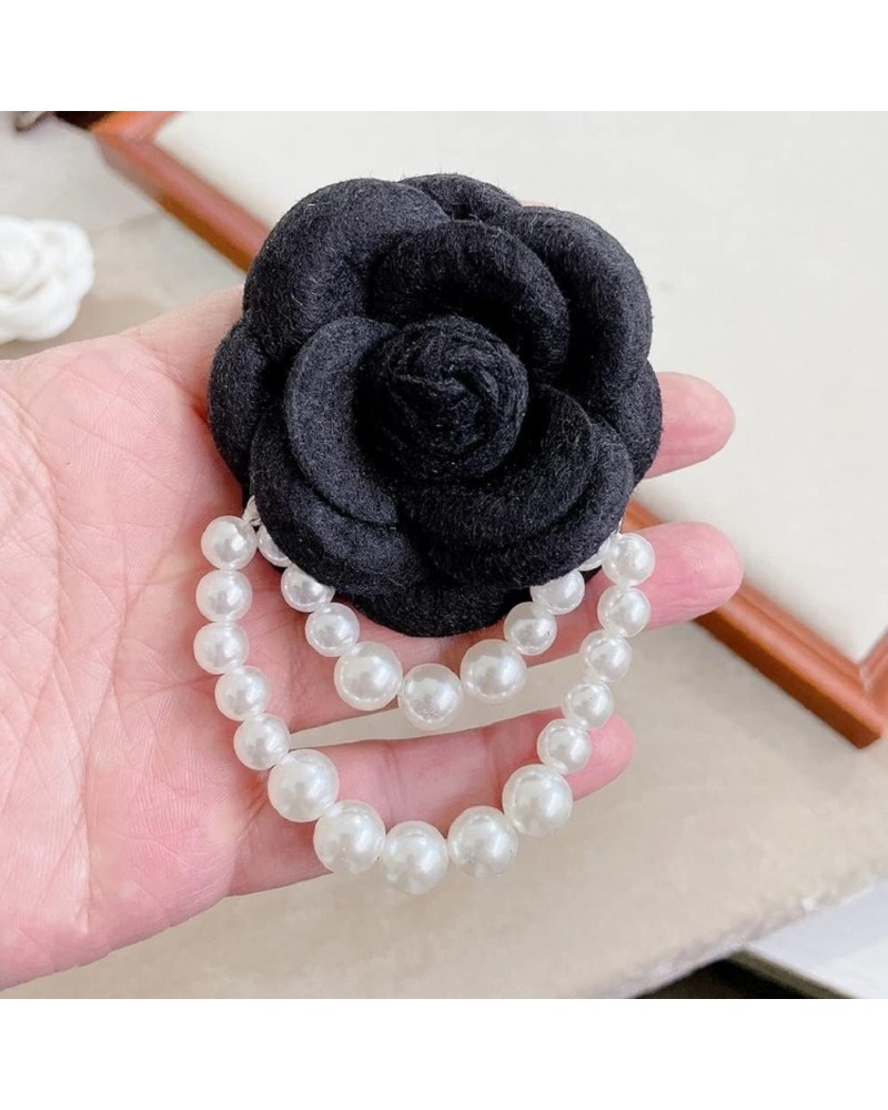 Temperament Women'S Scarves Button Cloth Art Brooch Pin Flower Tassel Pearl Brooch Bride Bridesmaid Brooch black $11.73 Brooc...