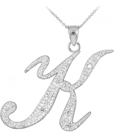 .925 Sterling Silver Cubic Zirconia Dangling Cursive Initial A-Z Charm 4/5" Pendant Necklace - Choice of Letter & Chain Lengt...