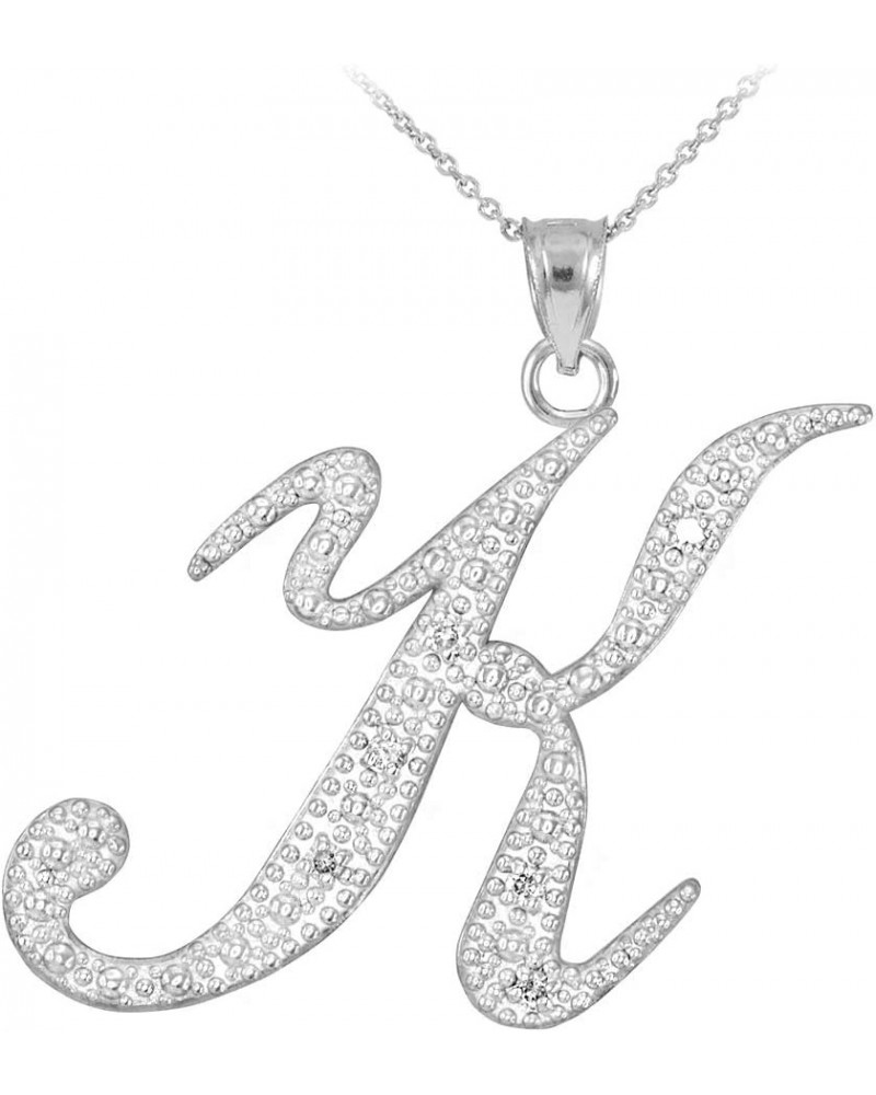 .925 Sterling Silver Cubic Zirconia Dangling Cursive Initial A-Z Charm 4/5" Pendant Necklace - Choice of Letter & Chain Lengt...