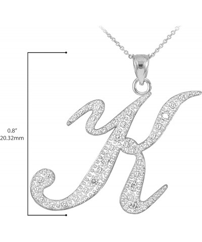 .925 Sterling Silver Cubic Zirconia Dangling Cursive Initial A-Z Charm 4/5" Pendant Necklace - Choice of Letter & Chain Lengt...