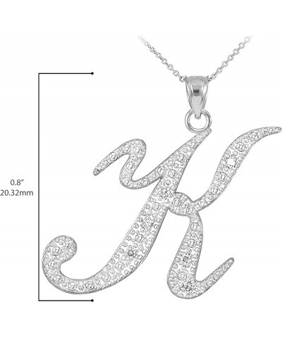 .925 Sterling Silver Cubic Zirconia Dangling Cursive Initial A-Z Charm 4/5" Pendant Necklace - Choice of Letter & Chain Lengt...