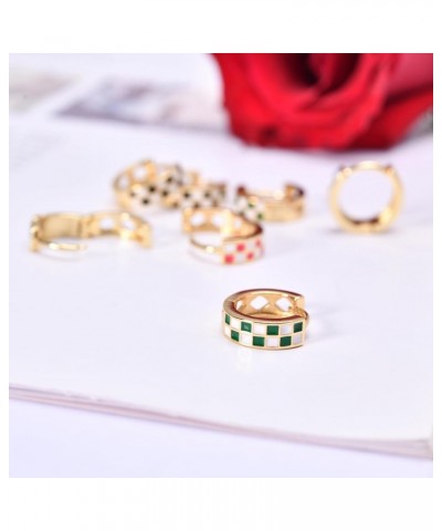 18k Gold Filled Checkered Hoop Earrings,Enamel Small Hoops Earrings For Women Hypoallergenic Earrings green $10.79 Earrings