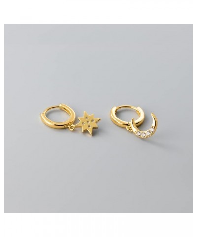 Solid 925 Sterling Silver Star Moon Hoop Huggie Earrings Drops for Women Girls Crystal Moon Star Dangle Earrings B-Gold $10.6...