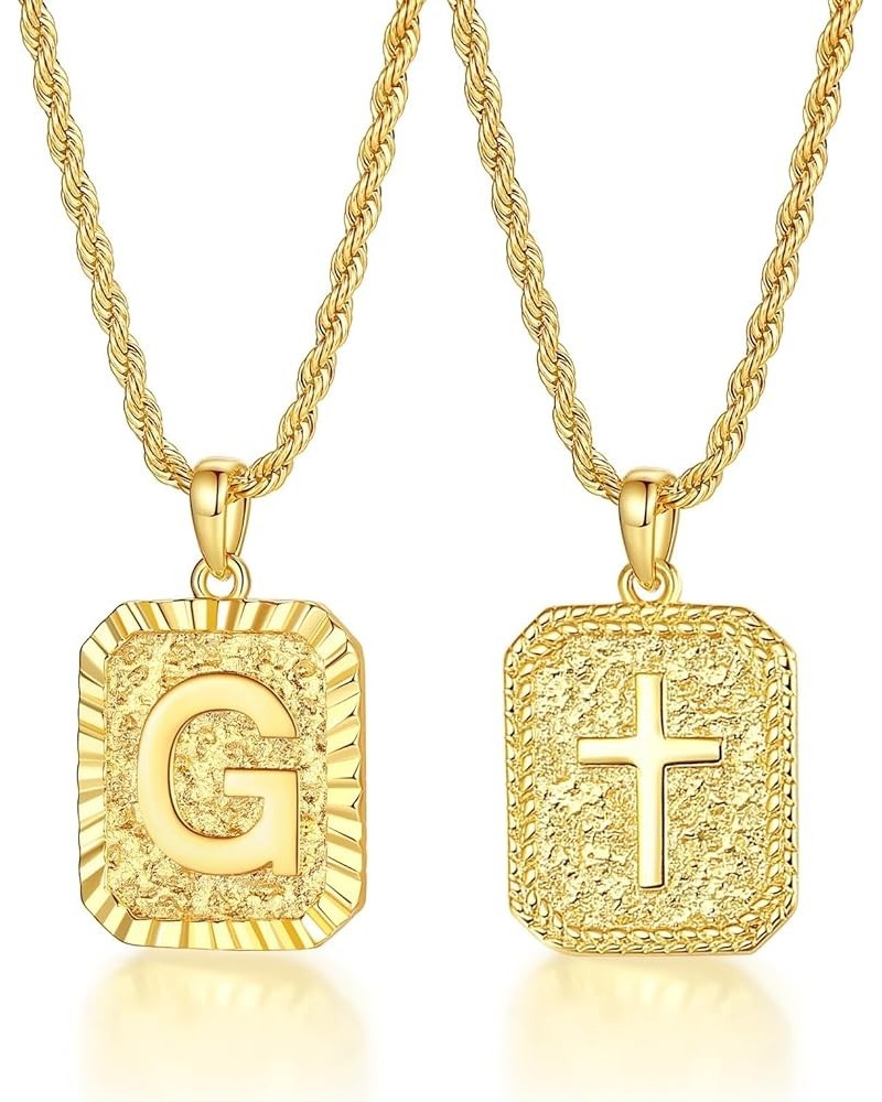 Gold Initial Necklaces for Men and Women, 18K Gold Plated Letter A-Z Cross Pendant with Adjustable Rope Chain, Letter Necklac...