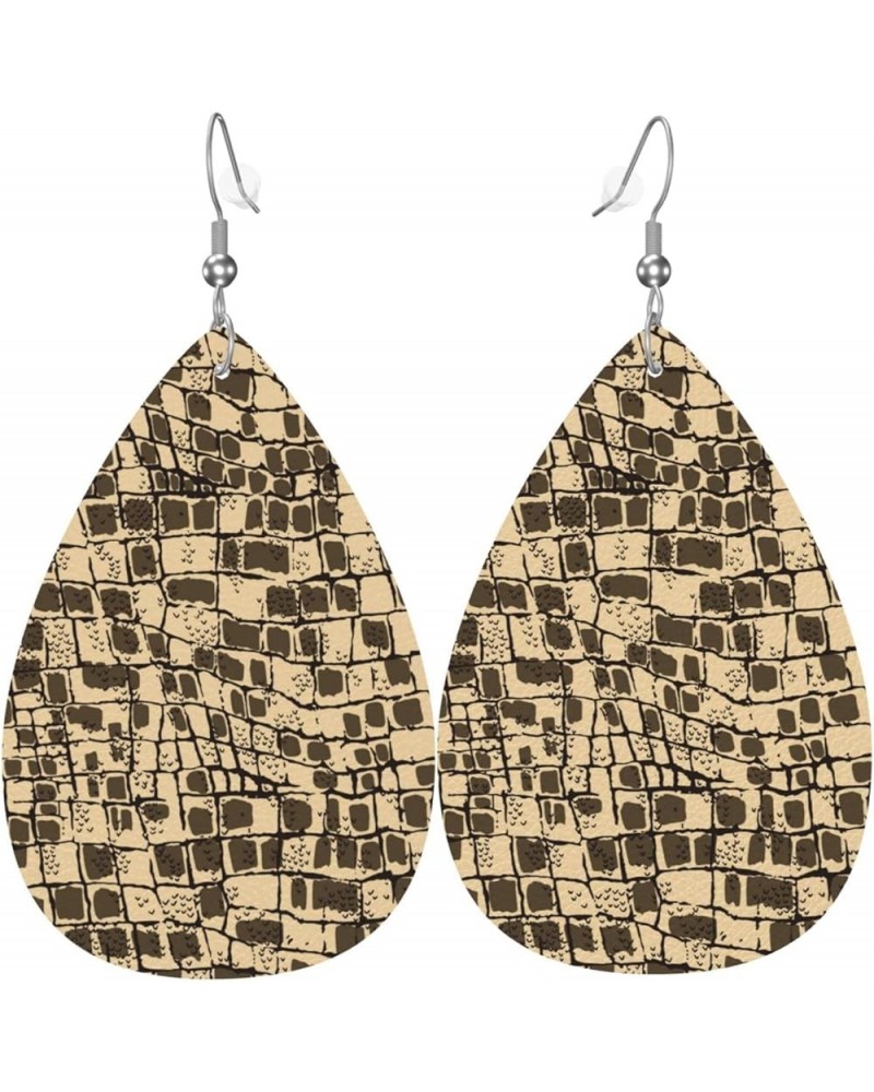 Faux Leather Earrings, Teardrop Dangle Earrings, Lightweight Dangle For Women Girls Animal Skin Pattern $6.49 Earrings