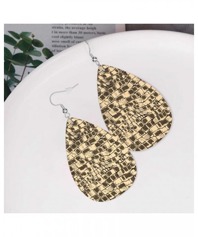 Faux Leather Earrings, Teardrop Dangle Earrings, Lightweight Dangle For Women Girls Animal Skin Pattern $6.49 Earrings