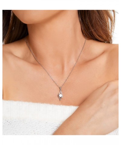 18” Sterling Silver Cubic Zirconia Pendant Necklace for Women with Polishing Cloth, Protection Box and Velvet Drawstring Bag ...