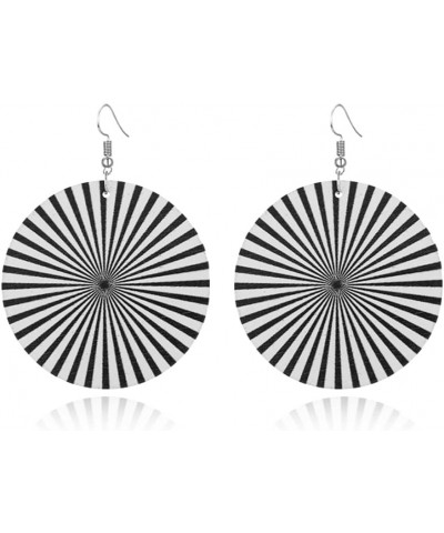 Fashion Retro Natural Wood Geometric Lightweight Round Earrings Exaggerated Personality Black and White Striped Boho Earrings...