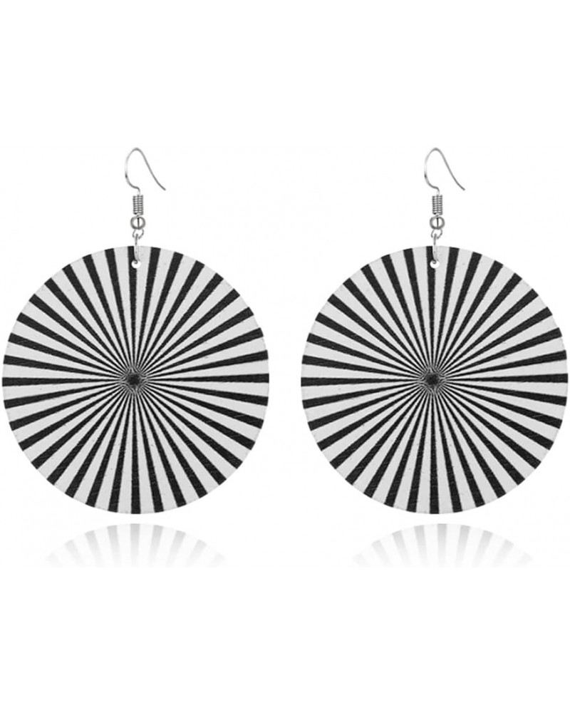 Fashion Retro Natural Wood Geometric Lightweight Round Earrings Exaggerated Personality Black and White Striped Boho Earrings...