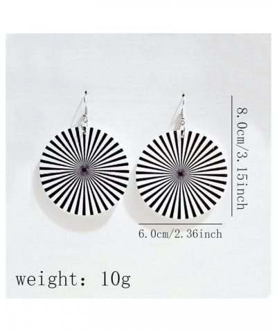 Fashion Retro Natural Wood Geometric Lightweight Round Earrings Exaggerated Personality Black and White Striped Boho Earrings...