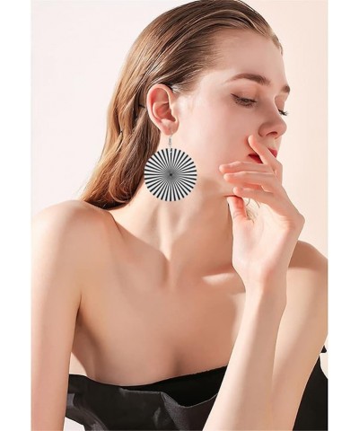 Fashion Retro Natural Wood Geometric Lightweight Round Earrings Exaggerated Personality Black and White Striped Boho Earrings...