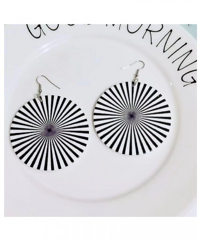 Fashion Retro Natural Wood Geometric Lightweight Round Earrings Exaggerated Personality Black and White Striped Boho Earrings...