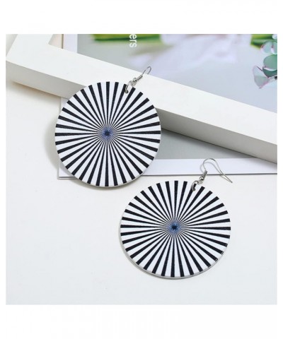 Fashion Retro Natural Wood Geometric Lightweight Round Earrings Exaggerated Personality Black and White Striped Boho Earrings...