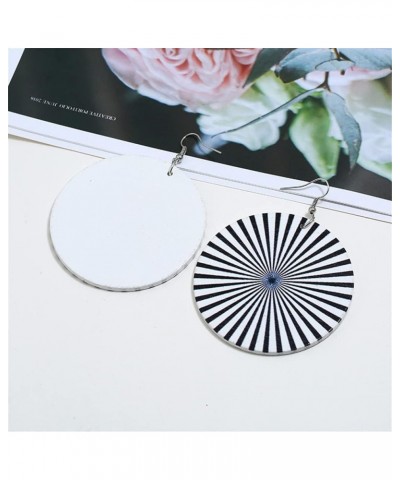 Fashion Retro Natural Wood Geometric Lightweight Round Earrings Exaggerated Personality Black and White Striped Boho Earrings...