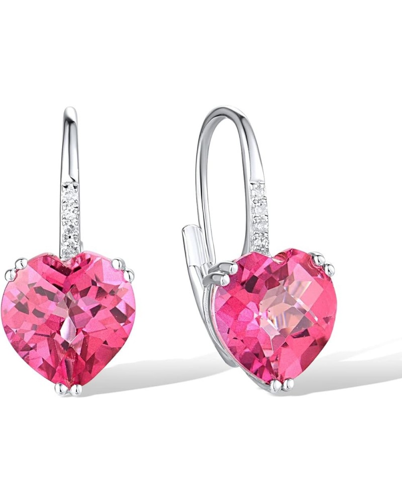 10K Solid Gold Genuine Diamond Leverback Dangle Earrings for Women [A]Pink-Heart $76.05 Earrings