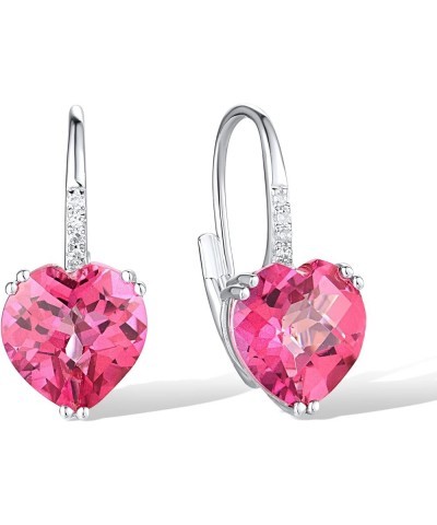 10K Solid Gold Genuine Diamond Leverback Dangle Earrings for Women [A]Pink-Heart $76.05 Earrings