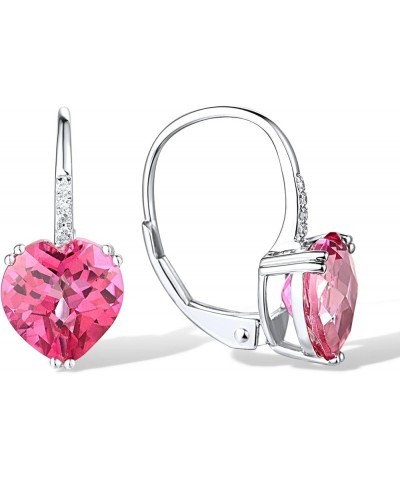 10K Solid Gold Genuine Diamond Leverback Dangle Earrings for Women [A]Pink-Heart $76.05 Earrings