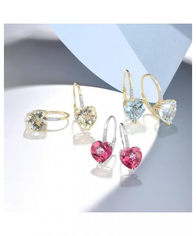 10K Solid Gold Genuine Diamond Leverback Dangle Earrings for Women [A]Pink-Heart $76.05 Earrings