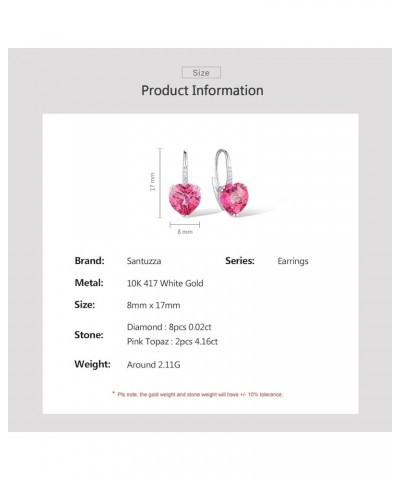 10K Solid Gold Genuine Diamond Leverback Dangle Earrings for Women [A]Pink-Heart $76.05 Earrings