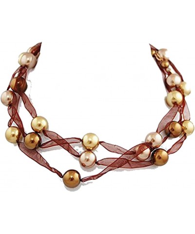 Bronze, Light Gold and Taupe 12mm Faux Pearl and Brown Ribbon Necklace or Choker - Bridesmaid Jewelry $9.63 Necklaces