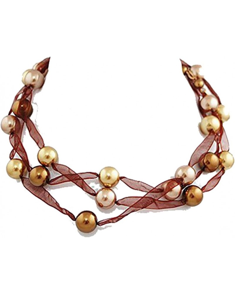 Bronze, Light Gold and Taupe 12mm Faux Pearl and Brown Ribbon Necklace or Choker - Bridesmaid Jewelry $9.63 Necklaces