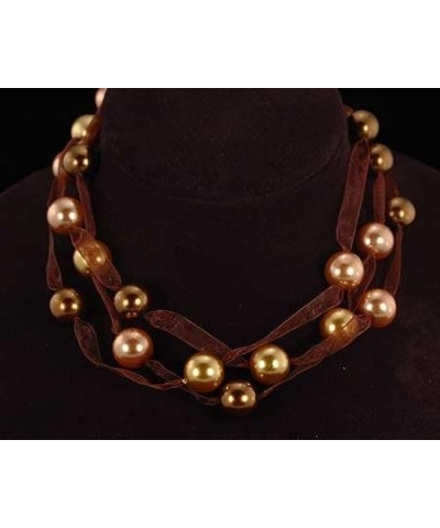 Bronze, Light Gold and Taupe 12mm Faux Pearl and Brown Ribbon Necklace or Choker - Bridesmaid Jewelry $9.63 Necklaces