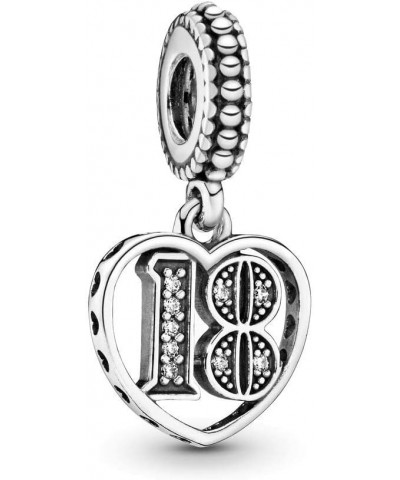 Number Heart Mom Charm 925 Sterling Silver Openwork Bead for Charm Bracelets and Necklaces with 5A Cubic Zirconia, Birthday M...