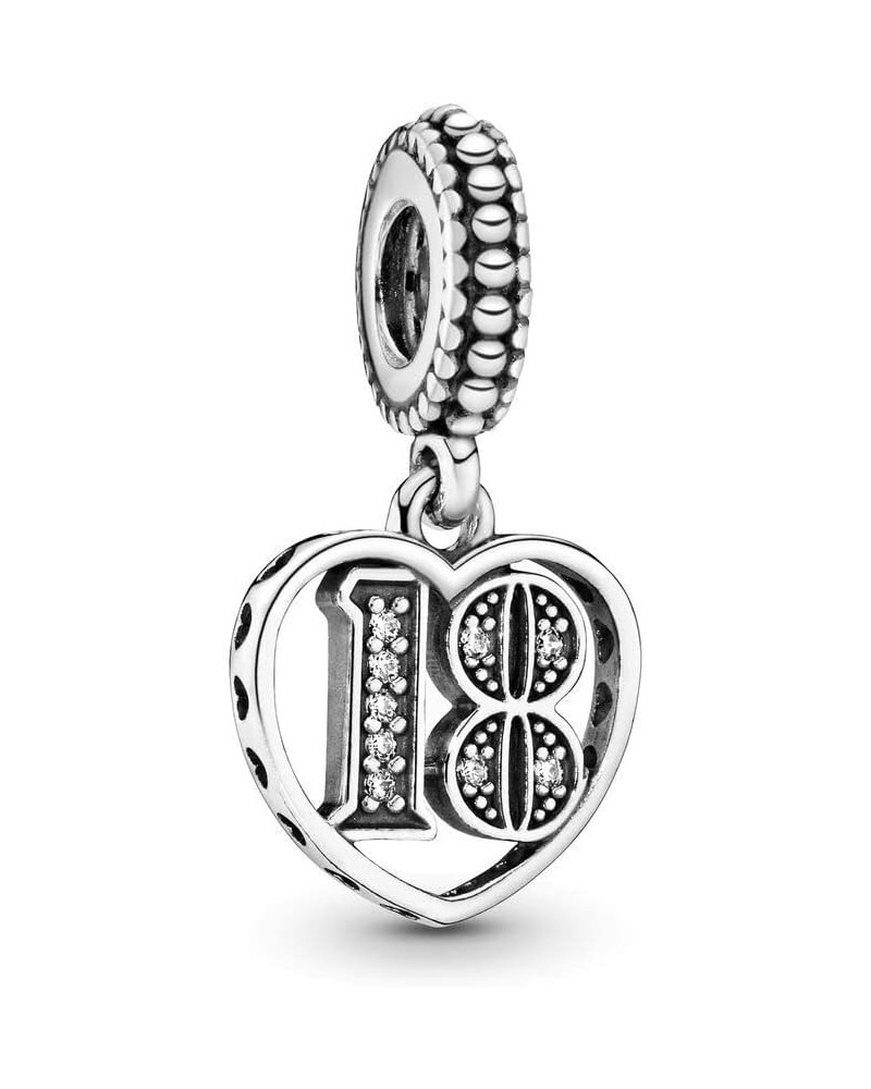 Number Heart Mom Charm 925 Sterling Silver Openwork Bead for Charm Bracelets and Necklaces with 5A Cubic Zirconia, Birthday M...