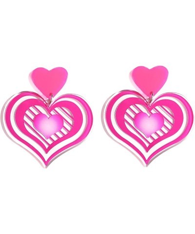 Y2K Cute Acrylic Love Heart Dangle Earrings Neon Colorful Heart Shape Transparent Drop Earrings for Women Girls Valentine's D...