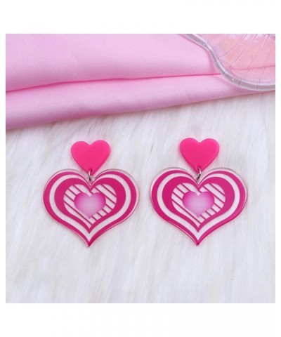 Y2K Cute Acrylic Love Heart Dangle Earrings Neon Colorful Heart Shape Transparent Drop Earrings for Women Girls Valentine's D...