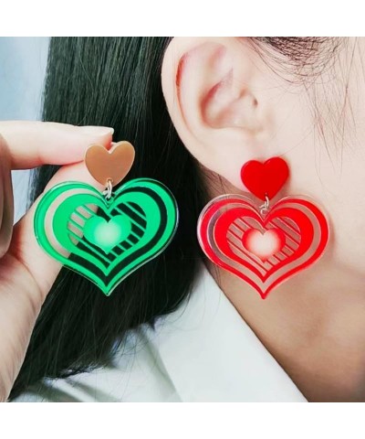 Y2K Cute Acrylic Love Heart Dangle Earrings Neon Colorful Heart Shape Transparent Drop Earrings for Women Girls Valentine's D...