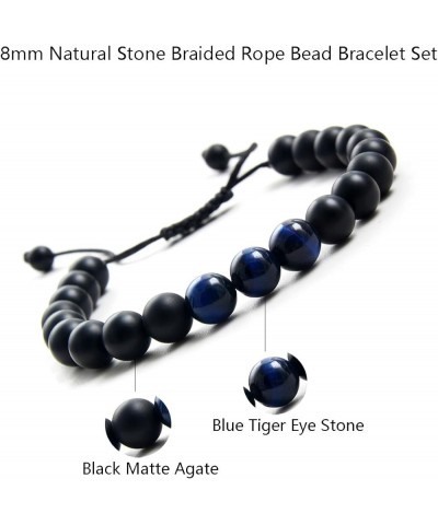 Fashion Natural Stone Beads Bracelets Set For Men-8mm Tiger Eye&Matte Agate &Lava Rock Braclelet Healing Essential Oil Diffus...