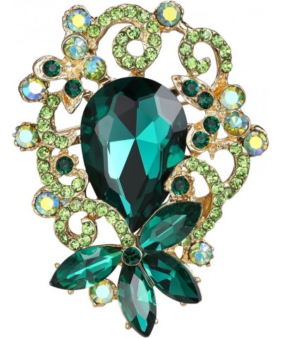 Elegant Crystal Teardrop Marquise Bouquet Brooch Pin for Women Girls Emerald Color Gold-Tone $10.79 Brooches & Pins