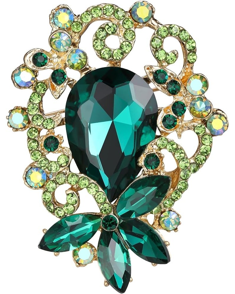 Elegant Crystal Teardrop Marquise Bouquet Brooch Pin for Women Girls Emerald Color Gold-Tone $10.79 Brooches & Pins